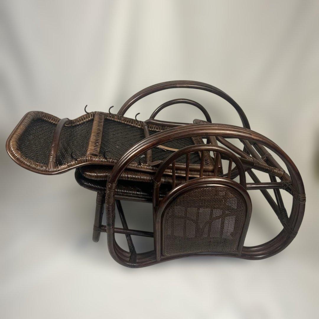 【良品】ラタン製 リクライニングチェア 1人掛けソファー　オットマン付き　籐家具