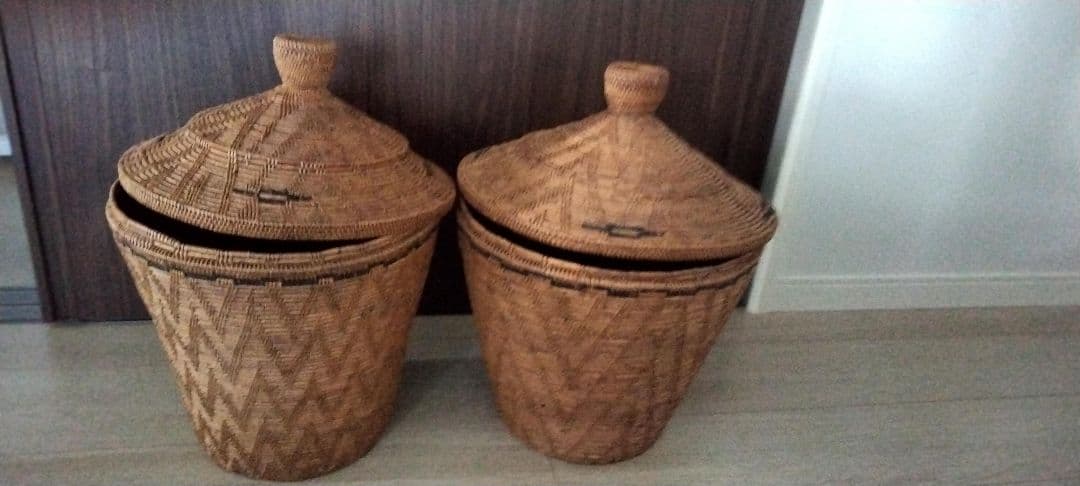 アタ天然素材 蓋付きバスケットセット