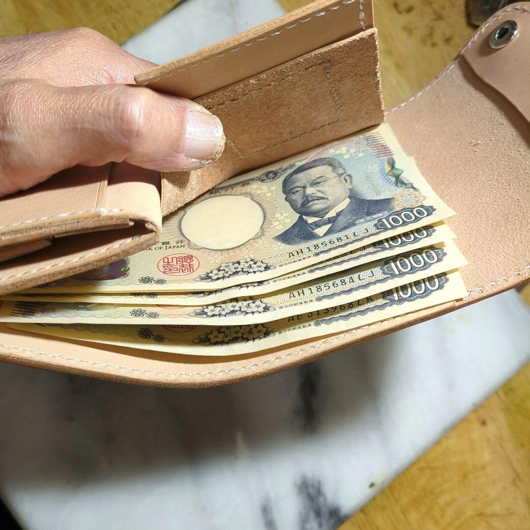姫路ヌメ革 2つ折り財布 ハンドメイド ハーフウォレット ショートウォレット