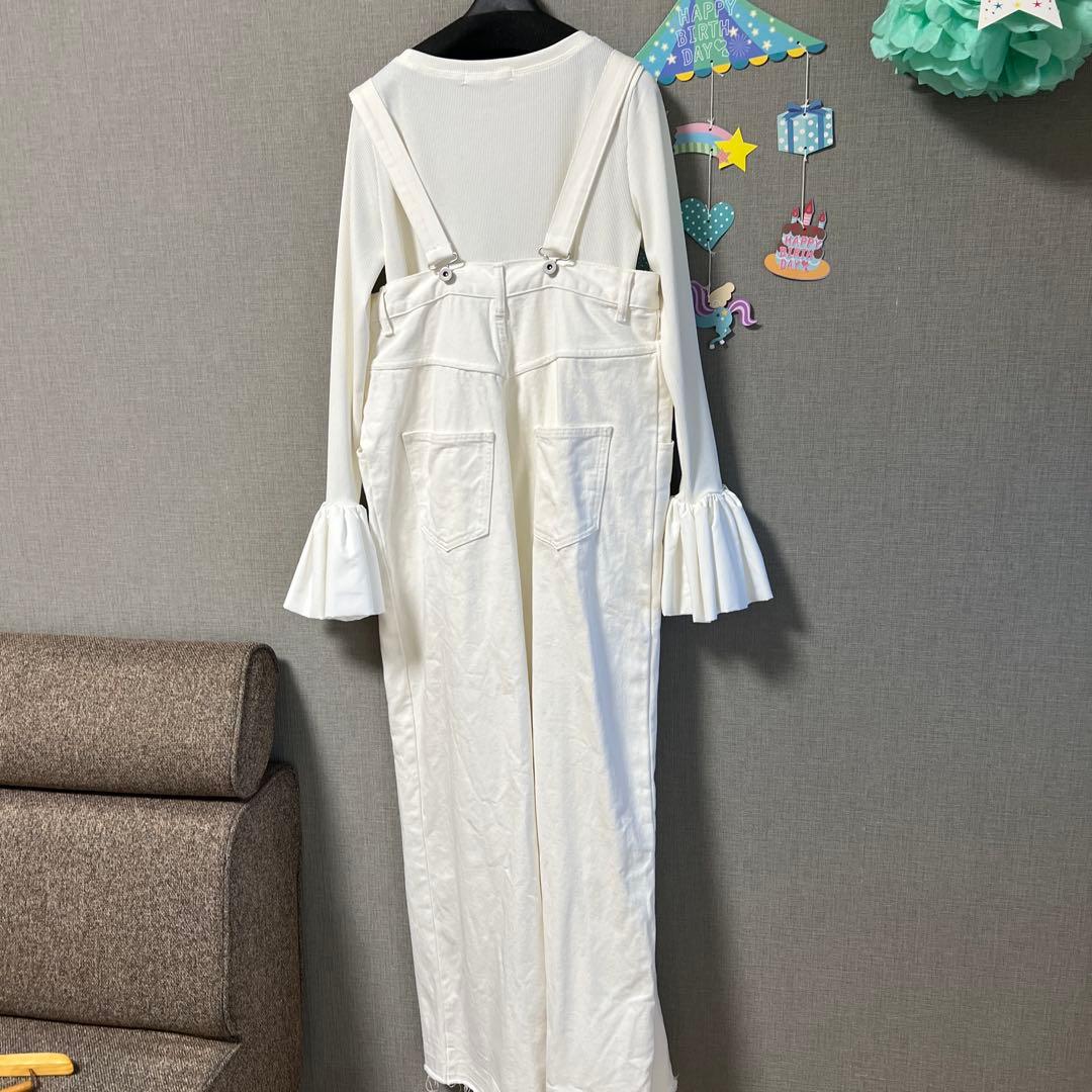 ドゥドゥ　ホワイトサロペット　袖フリルインナー