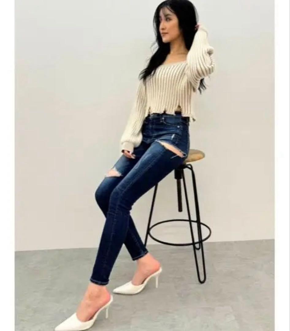 GYDA ミドルウエストサイドリップドスキニーデニムパンツMサイズ