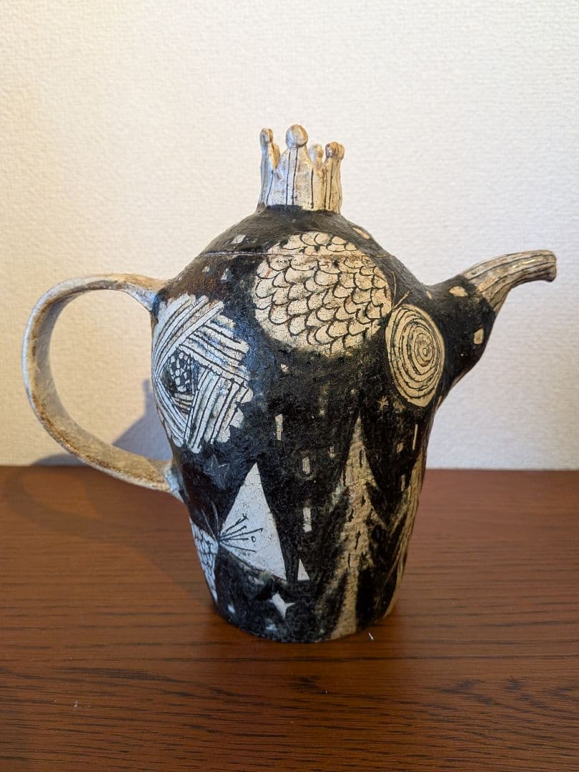 ★最終価格★青木寿美子　ポット　黒　白　モノトーン　花　ちょうちょ　木