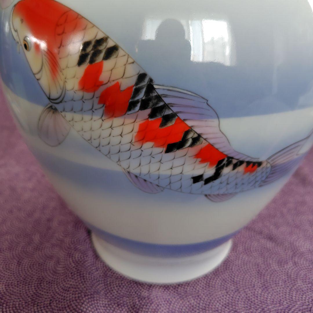 【未使用】深川製磁☆オールド深川☆錦鯉絵☆花瓶☆宮内庁御用達☆美術有田焼☆木箱付