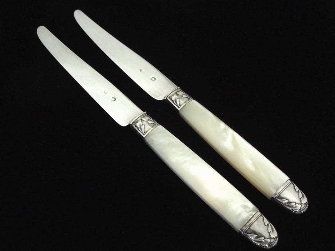 フランス　シルバーナイフ2本　白蝶貝　純銀