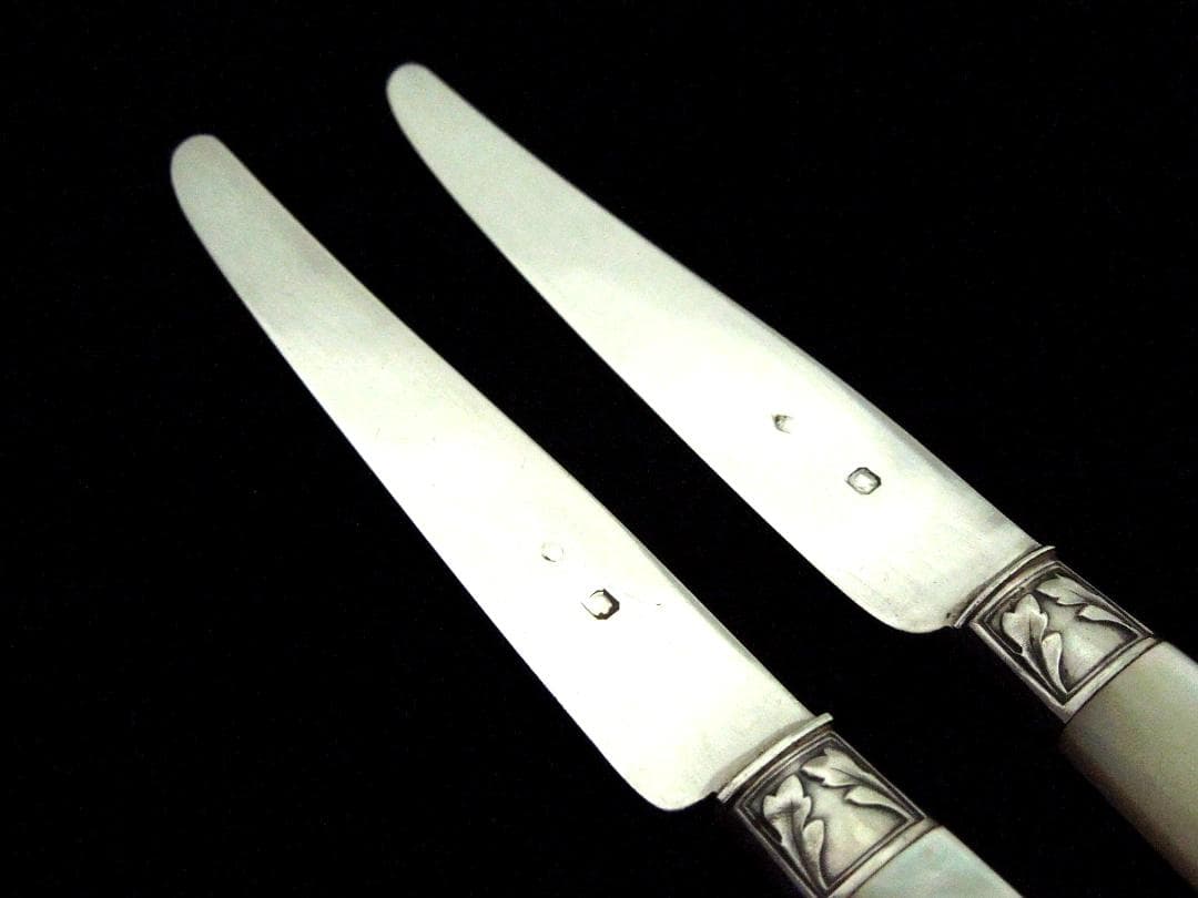 フランス　シルバーナイフ2本　白蝶貝　純銀