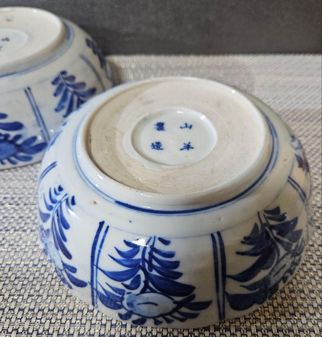 上作品❗️明治時代　古伊万里　錦手　花に鳳 凰　大振なます皿2客　径17.6cm