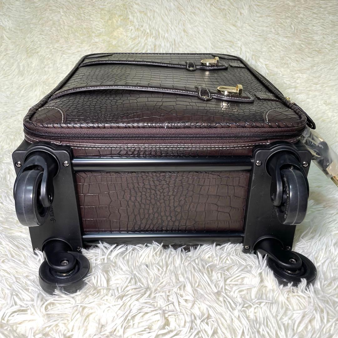 SWANY スワニー　クロコ型押し　キャリーバッグ　ダークブラウン