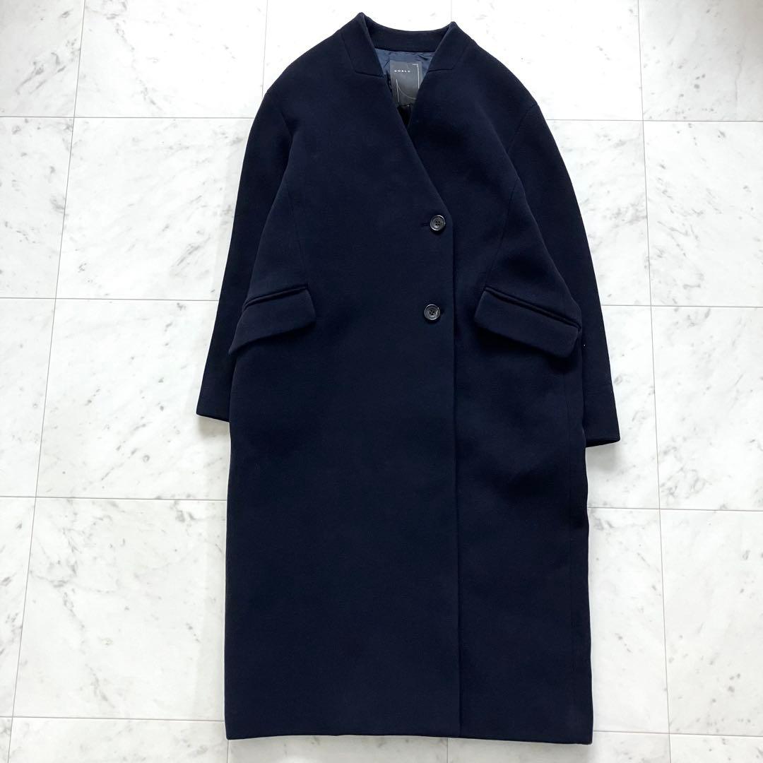 ノーブル MTRチェスターディテールVカラーコート ネイビー 36 カシミヤ混