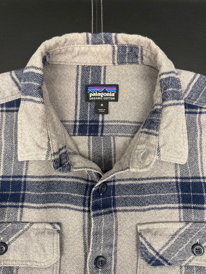 patagonia グレー/ネイビー M 厚めのネルシャツ オーガニックコットン