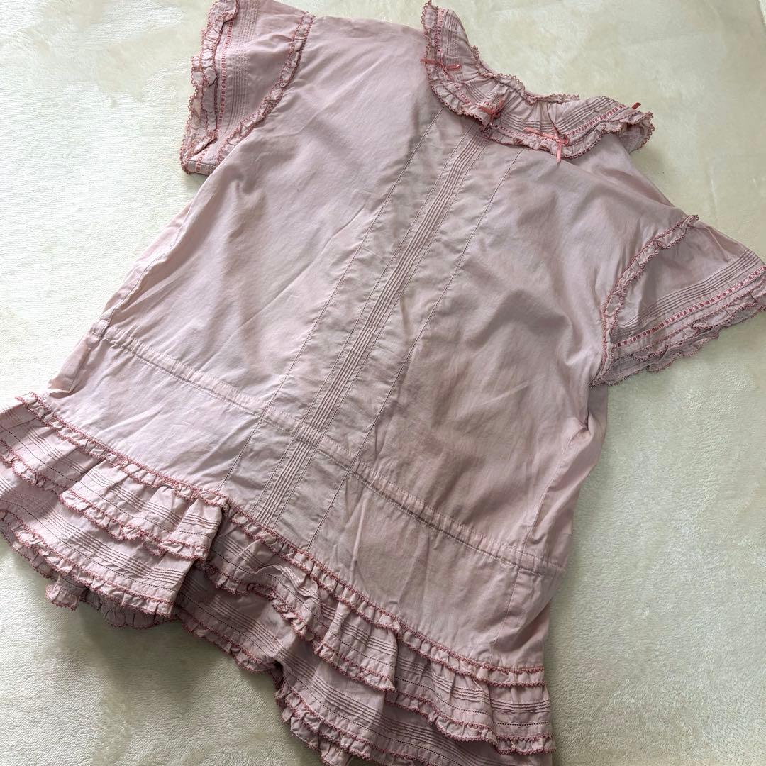 ピンクハウス　希少　日本製　ローン　オーバーブラウス　サテンリボンいっぱいP66