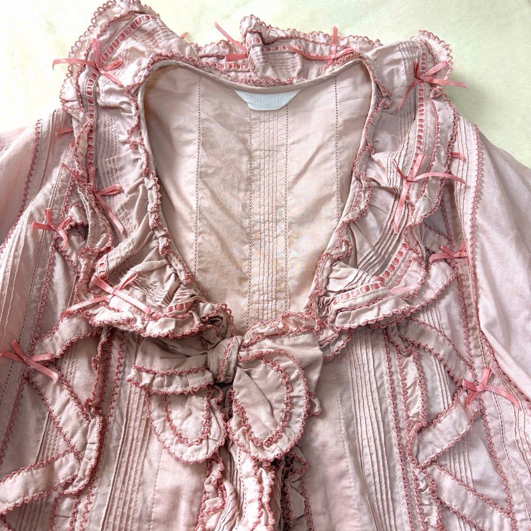 ピンクハウス　希少　日本製　ローン　オーバーブラウス　サテンリボンいっぱいP66