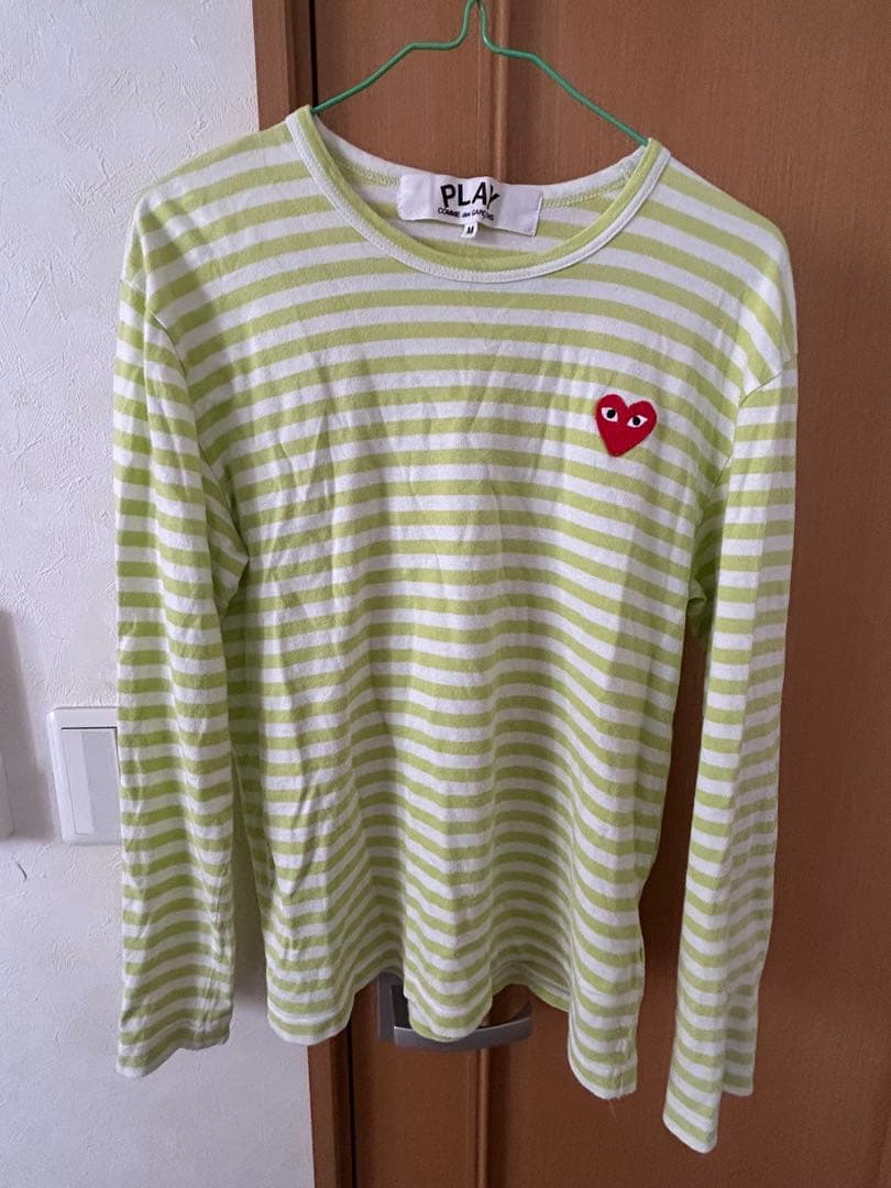 PLAY COMME des GARCONS 長袖カットソー 黄緑ストライプ