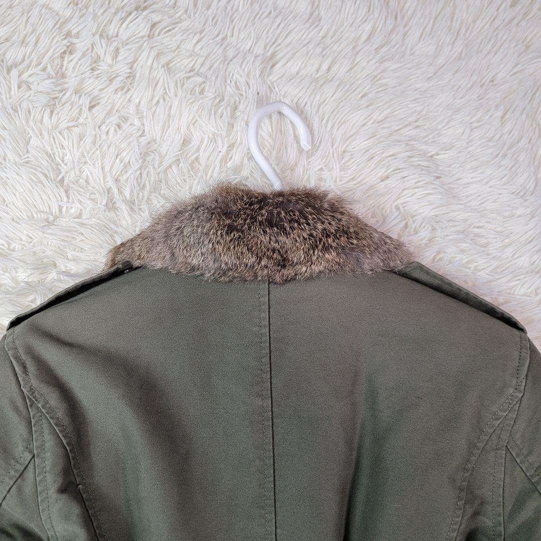 定価19万円 ジュンハシモト ロングトレンチコート 総裏ラビットファー オリーブ