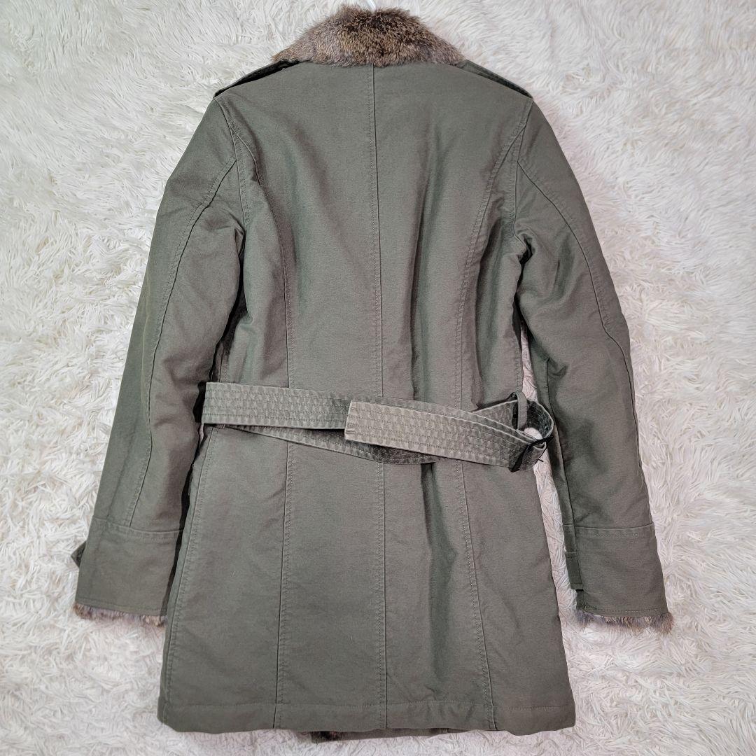 定価19万円 ジュンハシモト ロングトレンチコート 総裏ラビットファー オリーブ