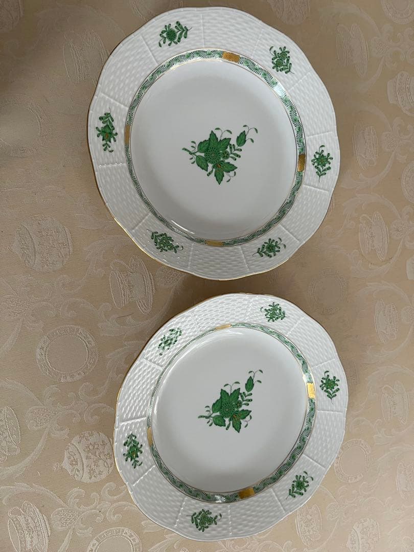 HERENDヘレンド　アポニーグリーンスープ皿　大皿　深皿　二枚