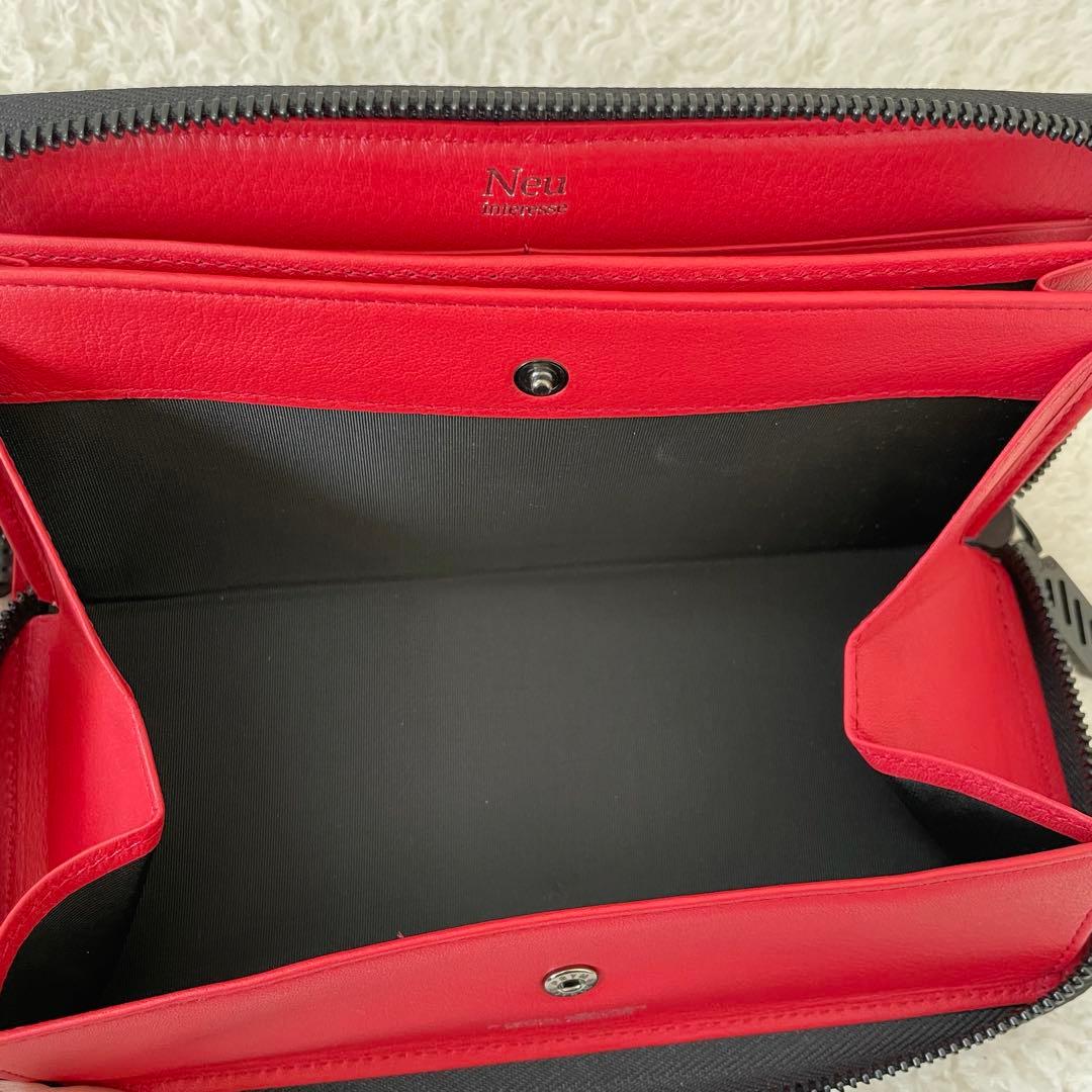 【未使用】ノイインテレッセ 長財布 ラウンドファスナー 黒 赤 カーボンレザー