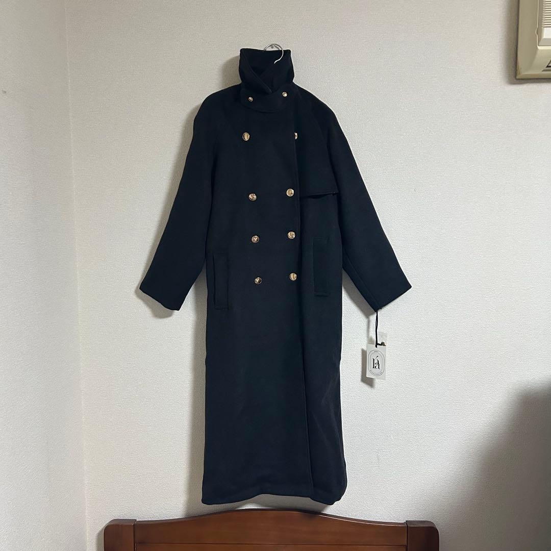 美品❤️polāura ウールロングトレンチコート チャコール ポローラ ケープ付