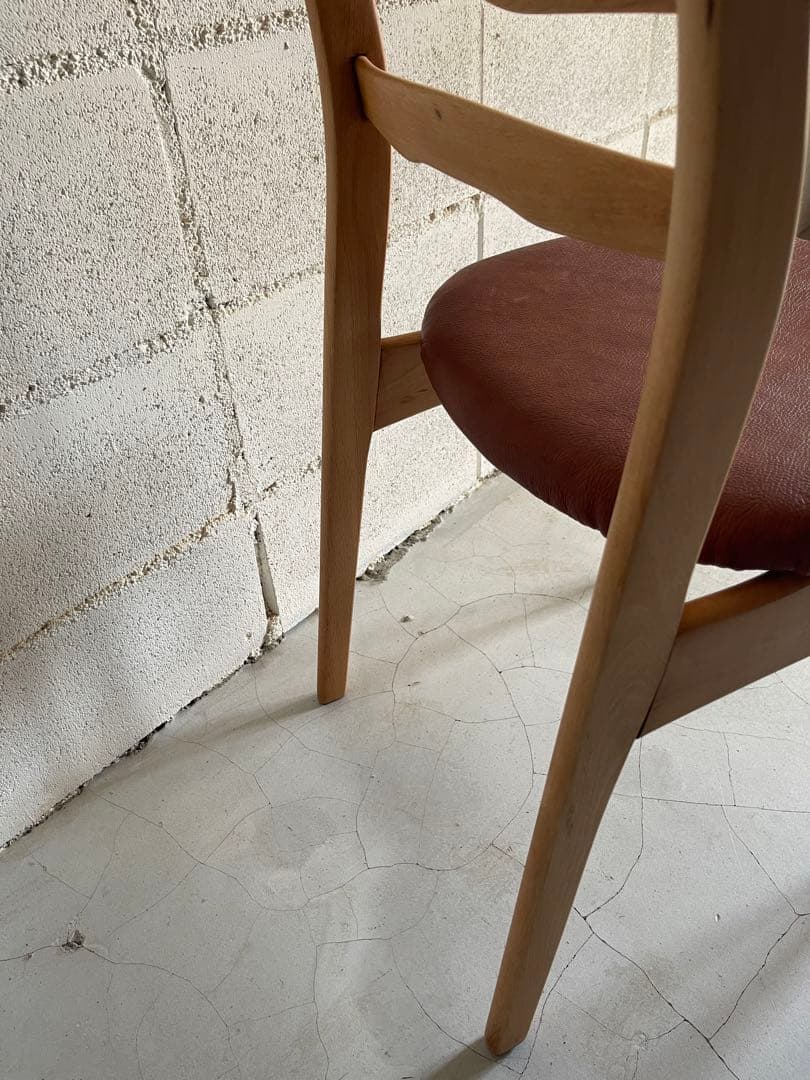 天然木無垢材　ラダーバックチェア　ダイニングチェア　本革シボレザー張り