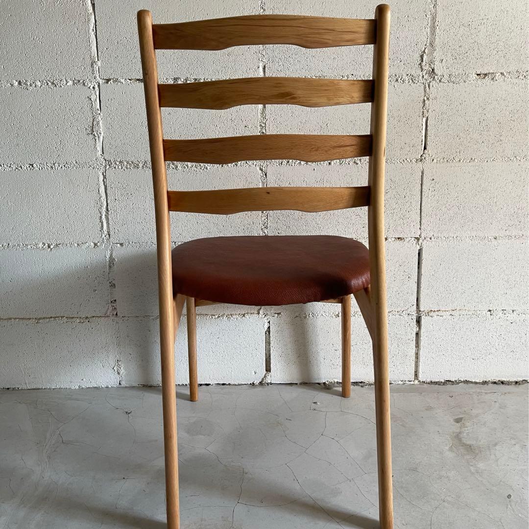 天然木無垢材　ラダーバックチェア　ダイニングチェア　本革シボレザー張り