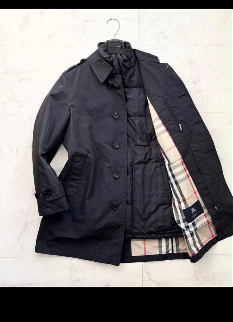 バーバリー 4way ステンカラーコート ダウン ライナー ノバチェック 黒 M
