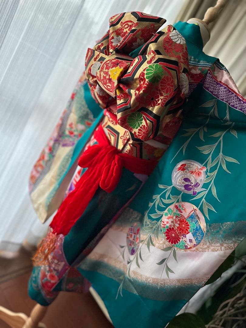 プーさん7歳用七五三フルセット ピーコックグリーン 5点セット