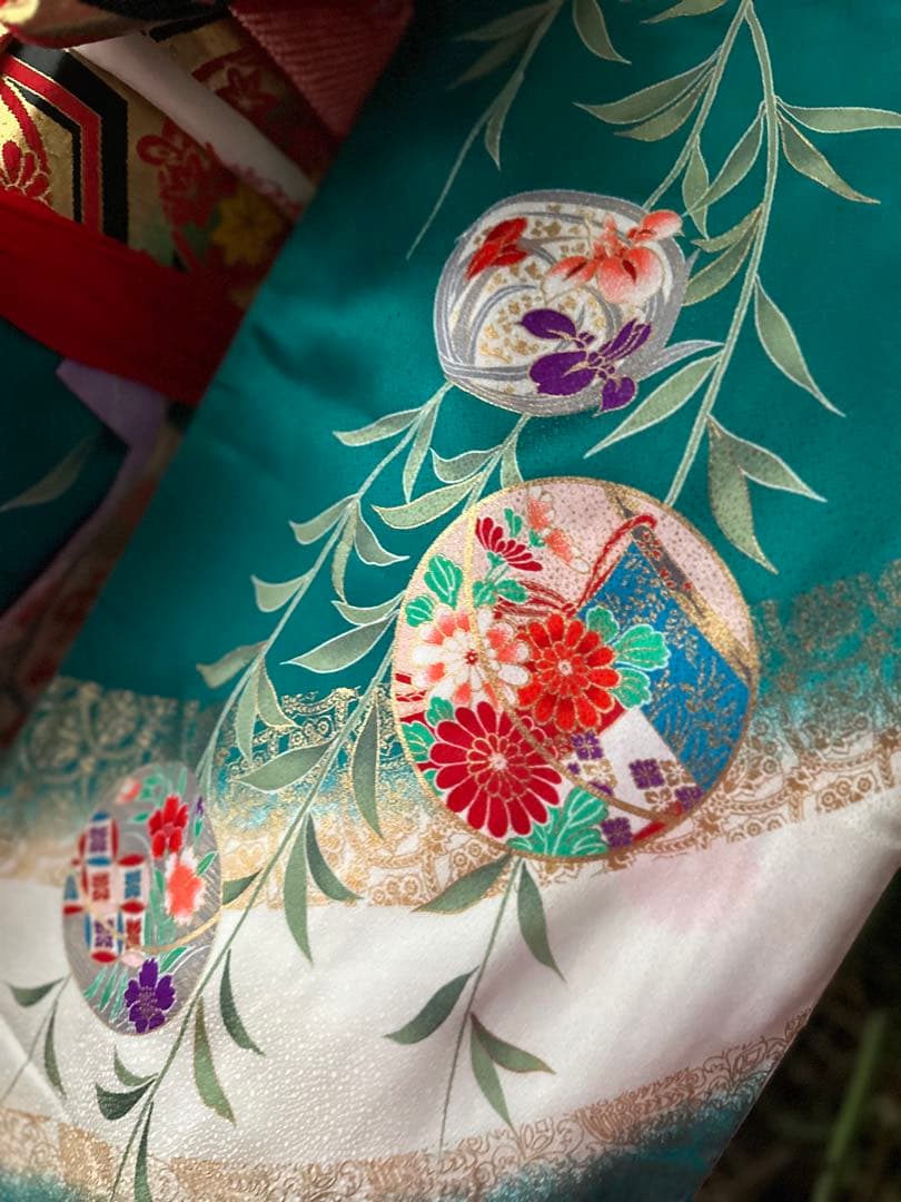 プーさん7歳用七五三フルセット ピーコックグリーン 5点セット