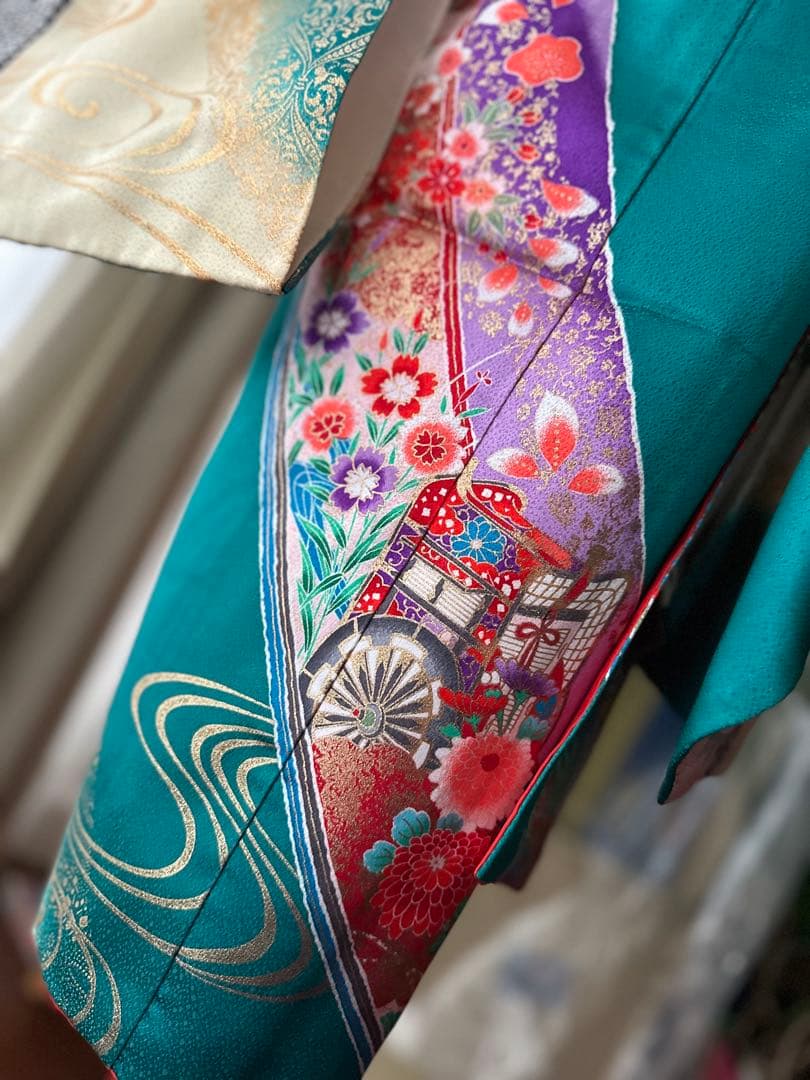 プーさん7歳用七五三フルセット ピーコックグリーン 5点セット