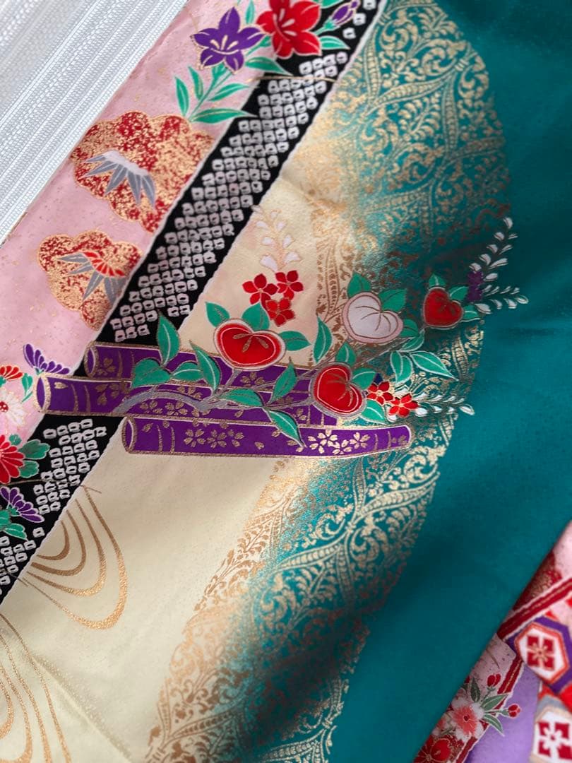 プーさん7歳用七五三フルセット ピーコックグリーン 5点セット