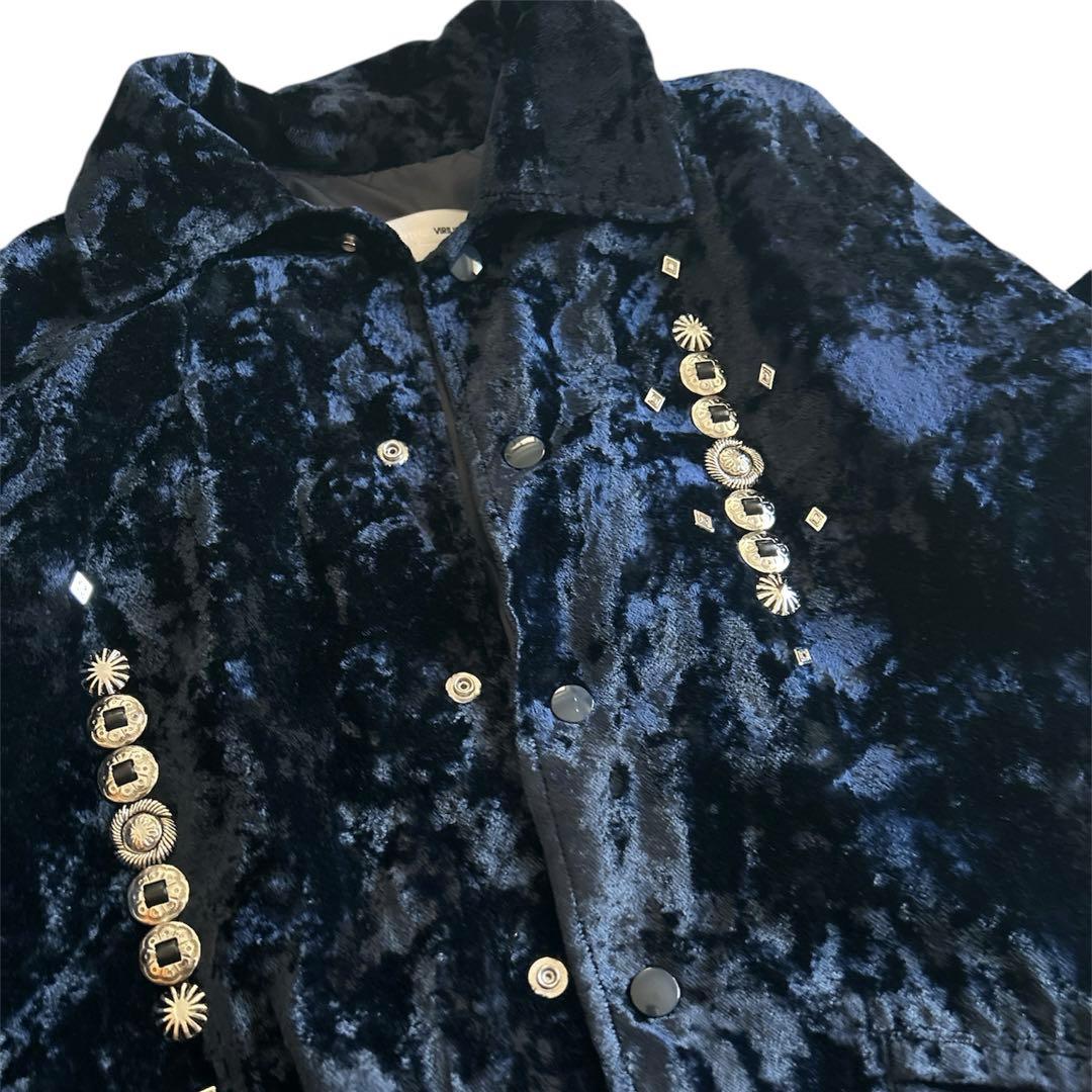 toga virilis ネイビー クラッシュベルベット スタッズブルゾン