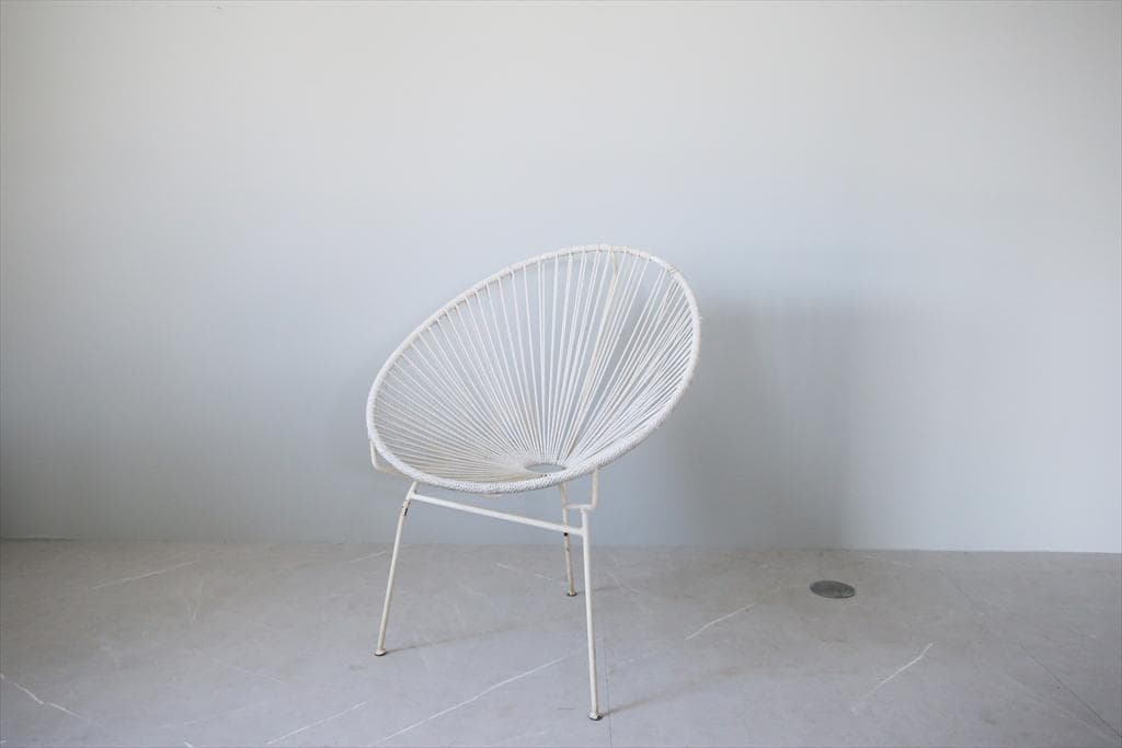 フランスアンティーク白色アカプルコチェア/プールサイドソファ椅子イス65-147