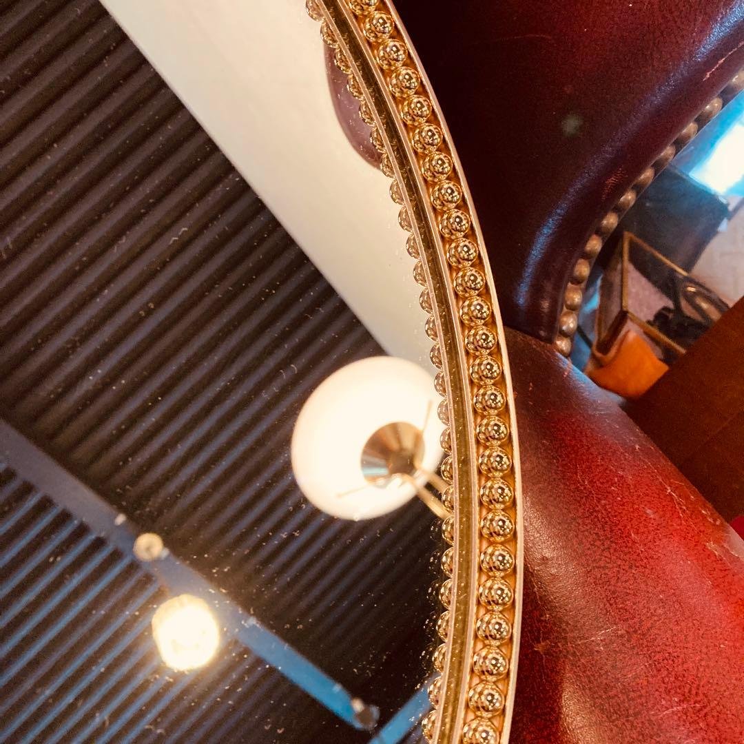 湯布院アンティーク ヨーロピアンレトロ オーバル壁掛け鏡/拡大鏡 ゴールド