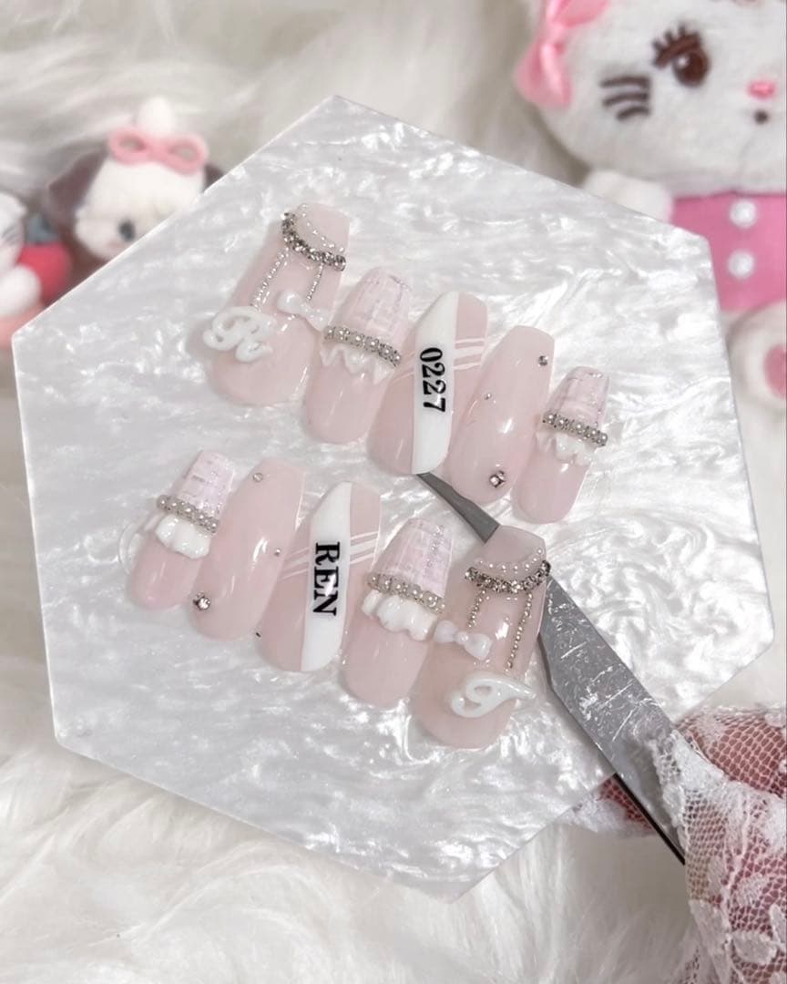 お急ぎ便B ネイルチップ 量産型 韓国 ワンホン シンプル 地雷 ツイード 現品