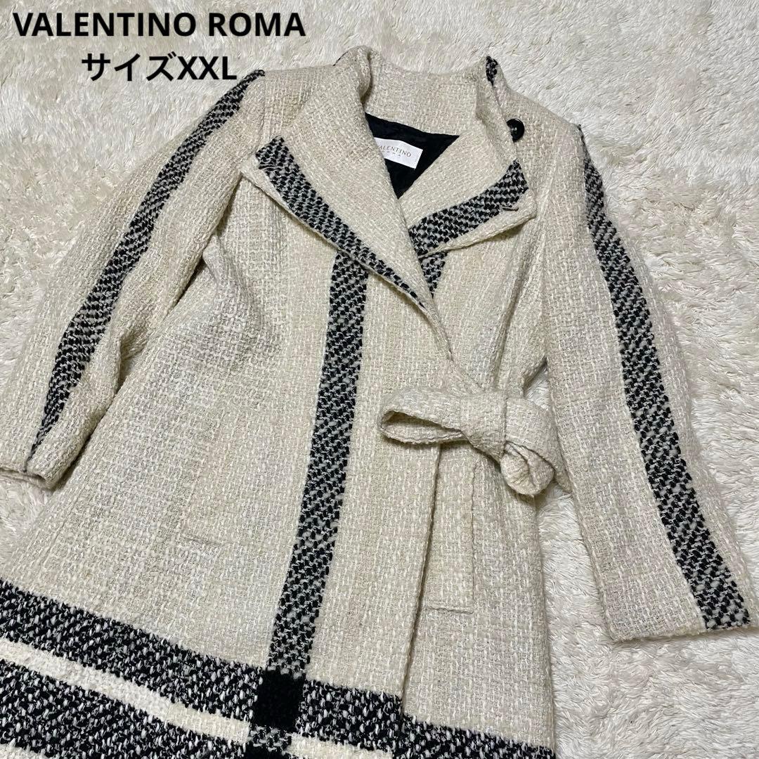 完売品‼️VALENTINO ROMA ツイードロングコート　チェック　ストライプ