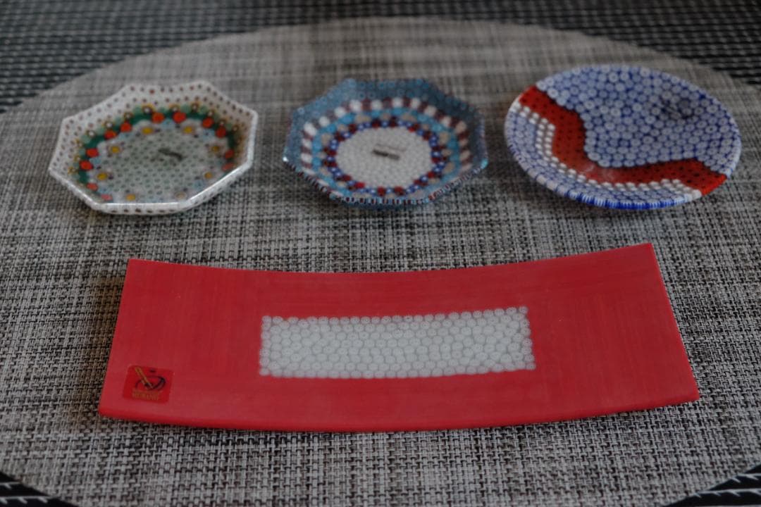 ベネチアンガラス ミルフィオリ プレート/検/エルコーレモレッティ/赤/レッド