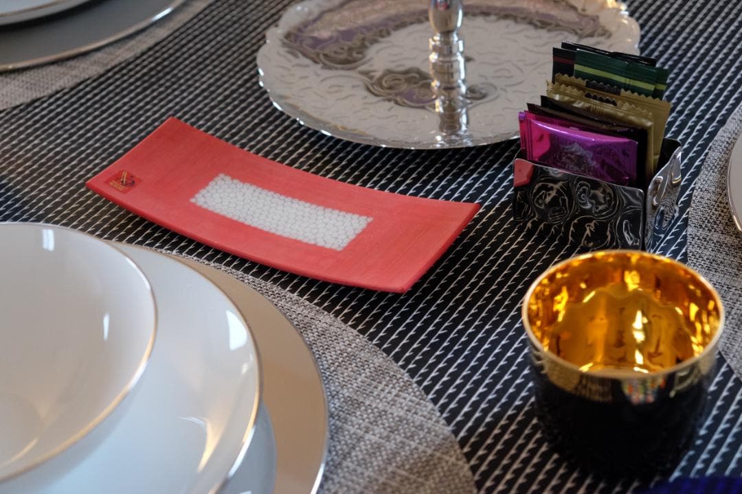 ベネチアンガラス ミルフィオリ プレート/検/エルコーレモレッティ/赤/レッド