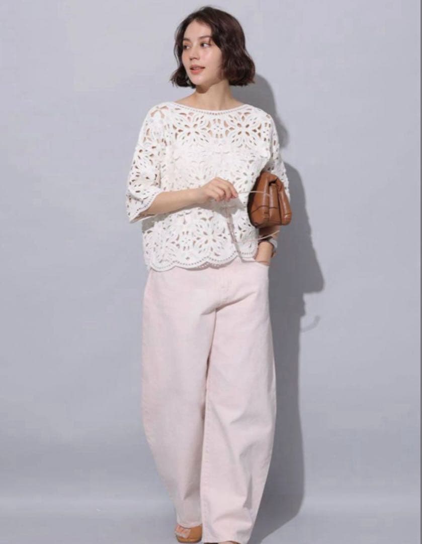 美品 Arpege story エンブロイダリー半袖ブラウス Sサイズ 白