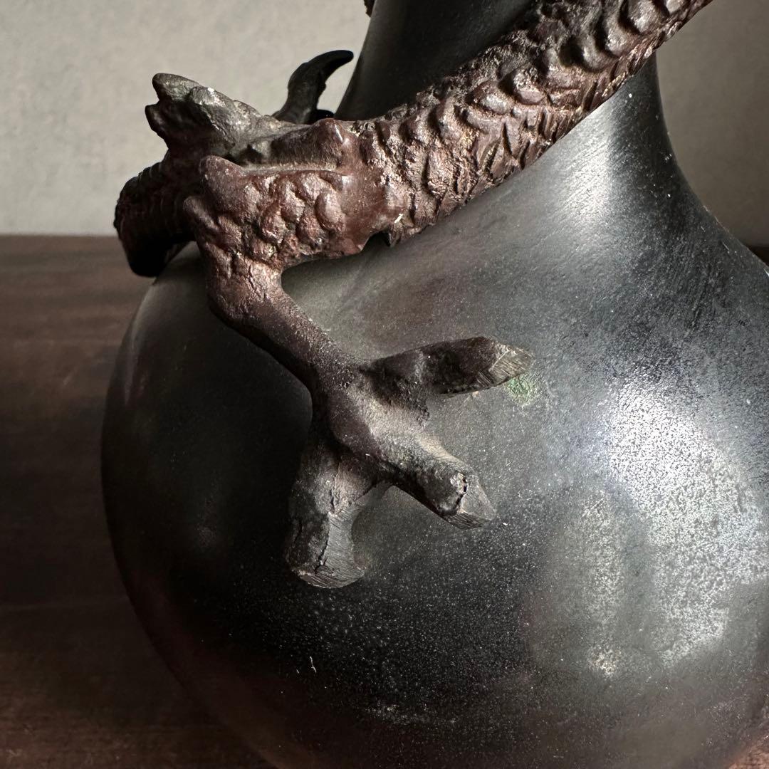 【希少】　古銅　銅製　鉄龍巻　龍巻花瓶　雄峰造　雄峰在銘　花入れ　高岡銅器　小