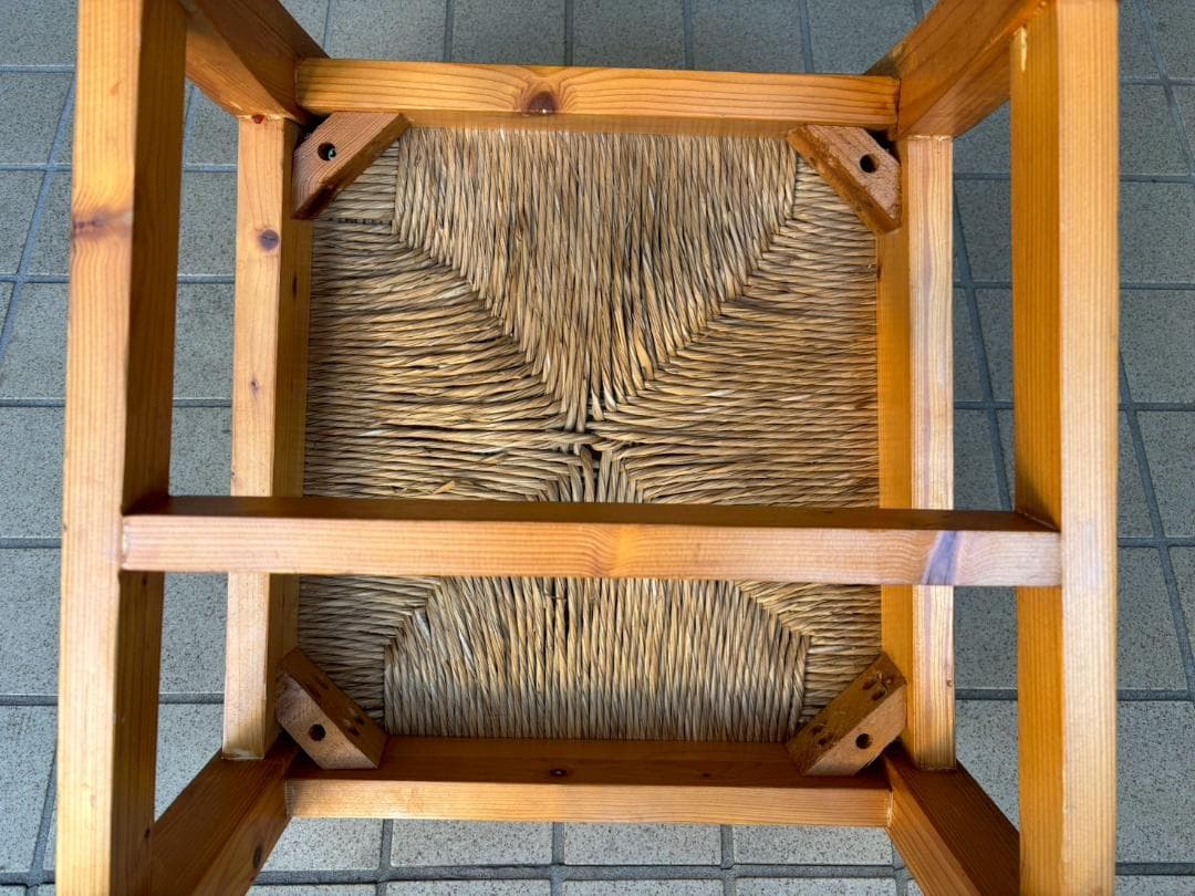 ① ヴィンテージ　木製　ラッシュシート　ラタン　ダイニングチェア