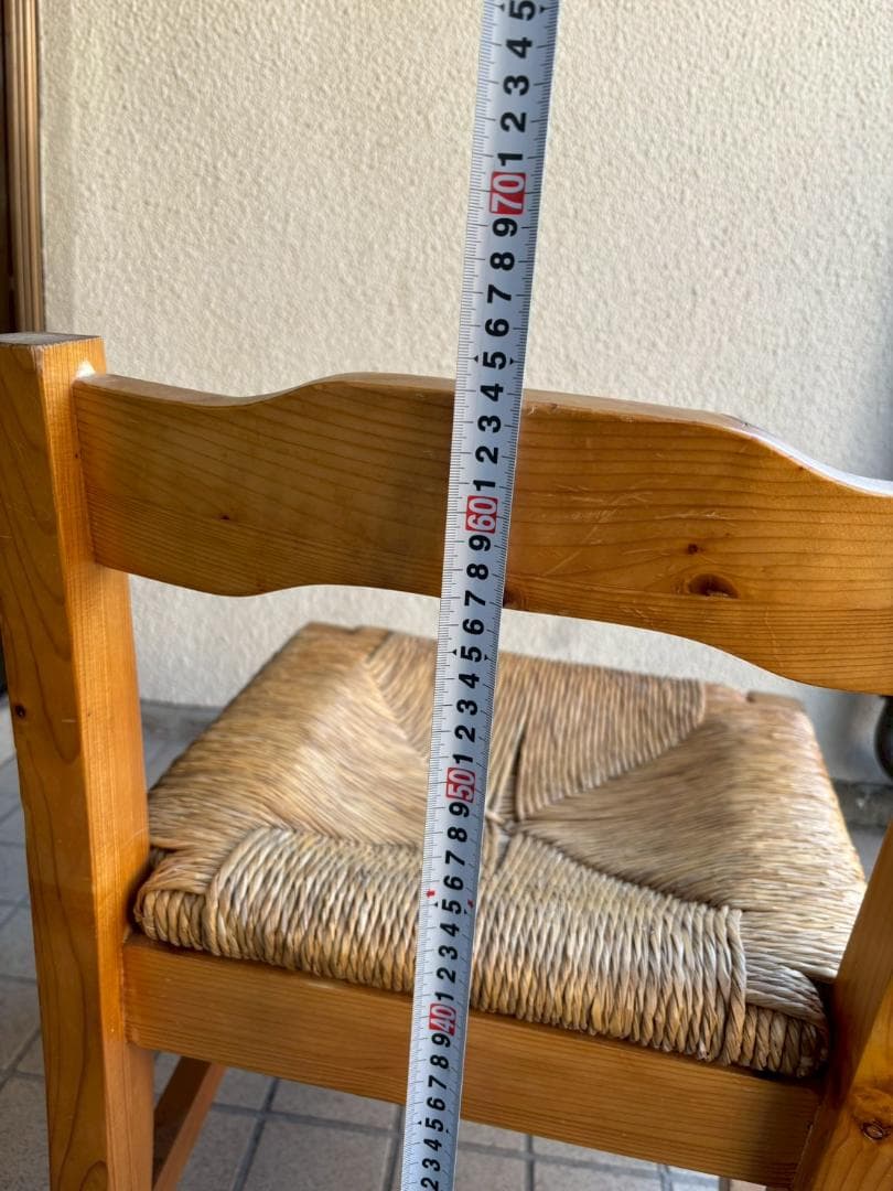 ① ヴィンテージ　木製　ラッシュシート　ラタン　ダイニングチェア