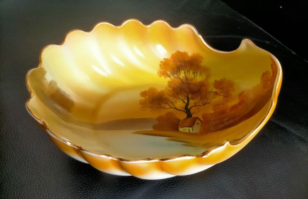 オールドノリタケ★幅約20.4cm 風景絵貝型鉢』