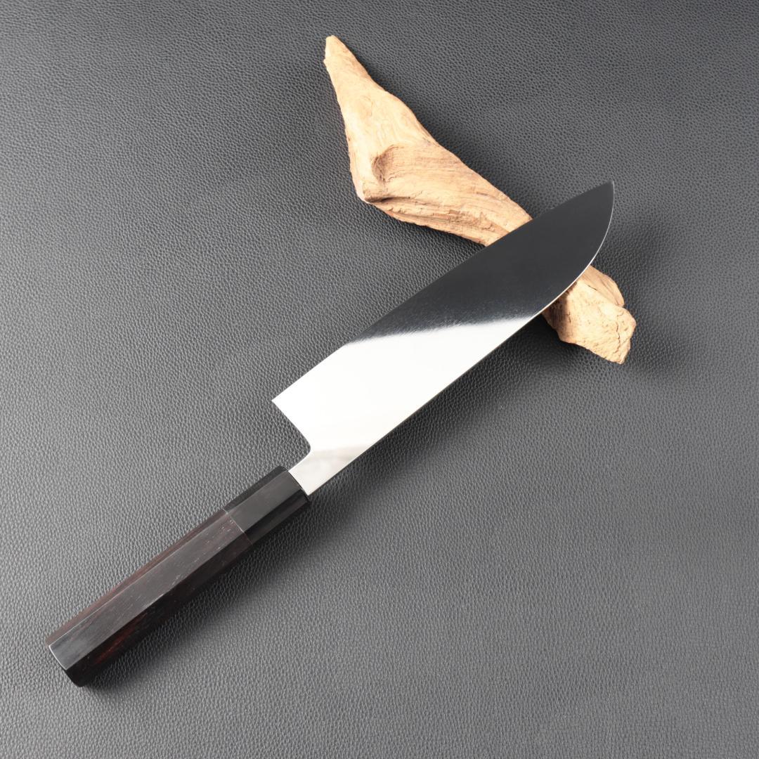 10891 三徳包丁 7寸 鏡面仕上げ 家庭用 業務用 両刃 黒檀黒水牛角八角柄