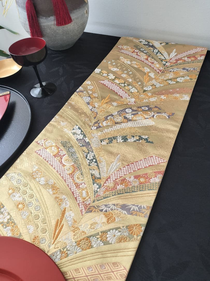 A902逸品‼️全通帯‼️泥金‼️テーブルランナー2m8cm