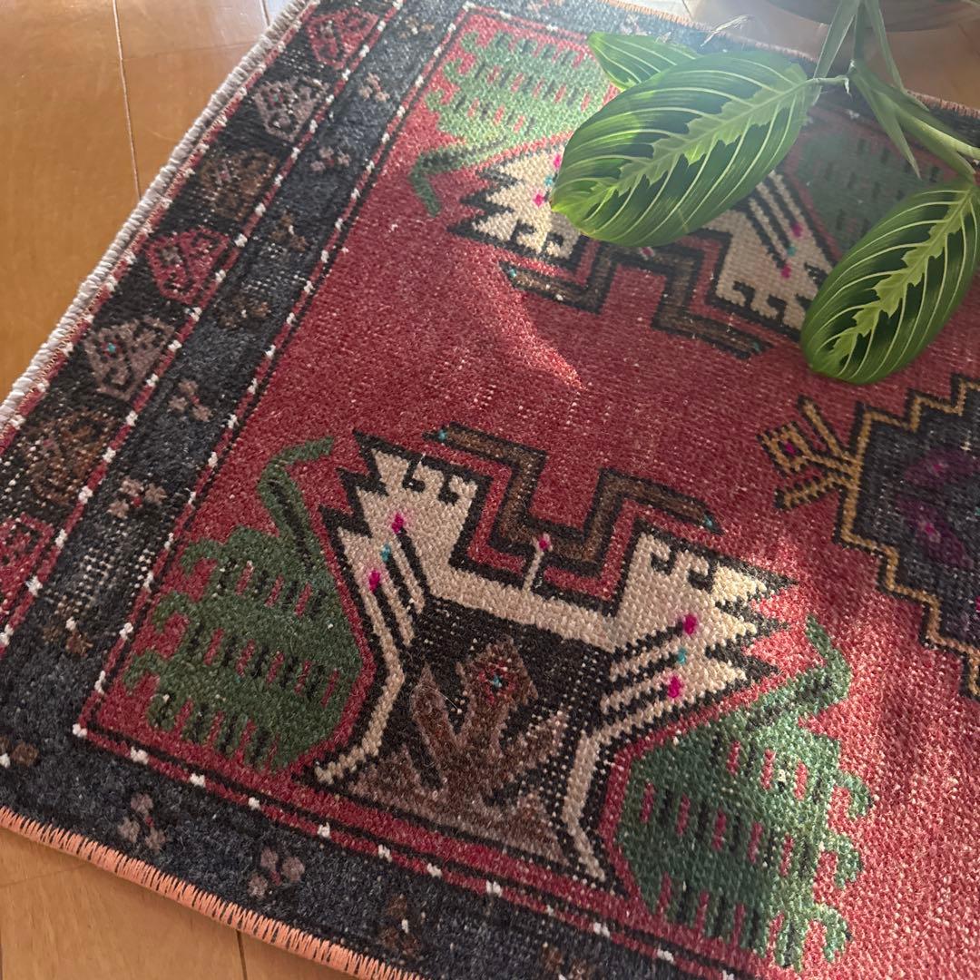 48×102 深みある赤茶色×グレイ　メダリオン　トルコヴィンテージラグ