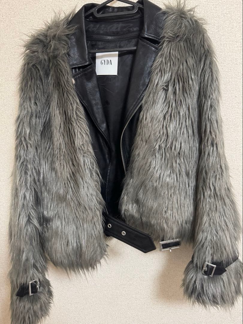 【美品】GYDAレイヤードエコファーベルトライダースジャケット グレー