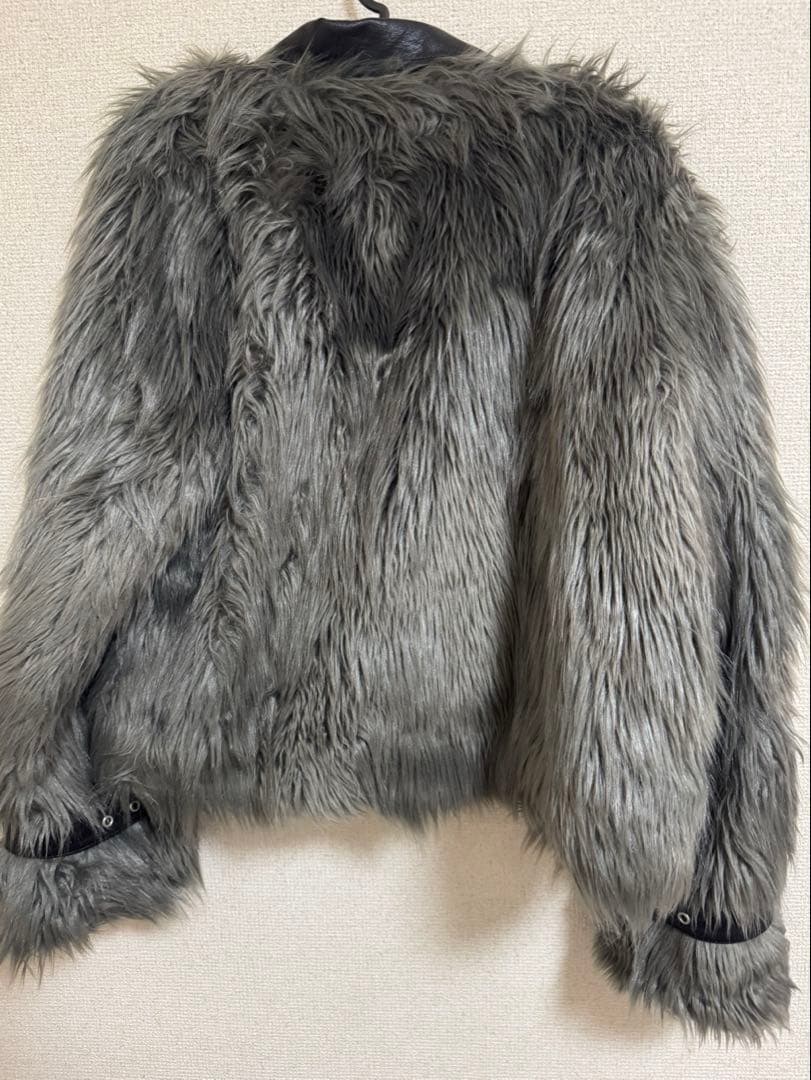 【美品】GYDAレイヤードエコファーベルトライダースジャケット グレー