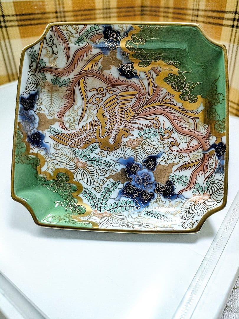 ●5552#1120深川製磁/桐鳳凰紋　角4号 飾皿　3852-145　1003