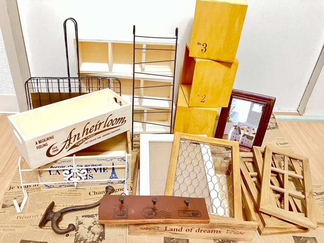 【＊pin＊】 木箱 ボックス アイアン フレーム 雑貨セット