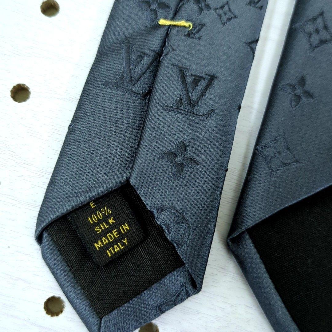 ルイヴィトン ダミエ モノグラム 100%シルク ネクタイ グレー系 イタリア製