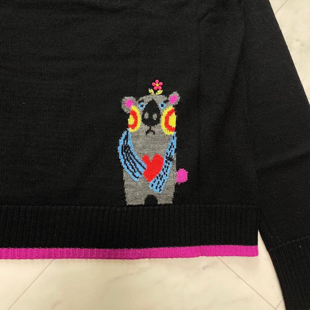美品✨アルベロベロ　黒　ニット　ハイネック　ぶたさん　フクロウ　ビーズ装飾