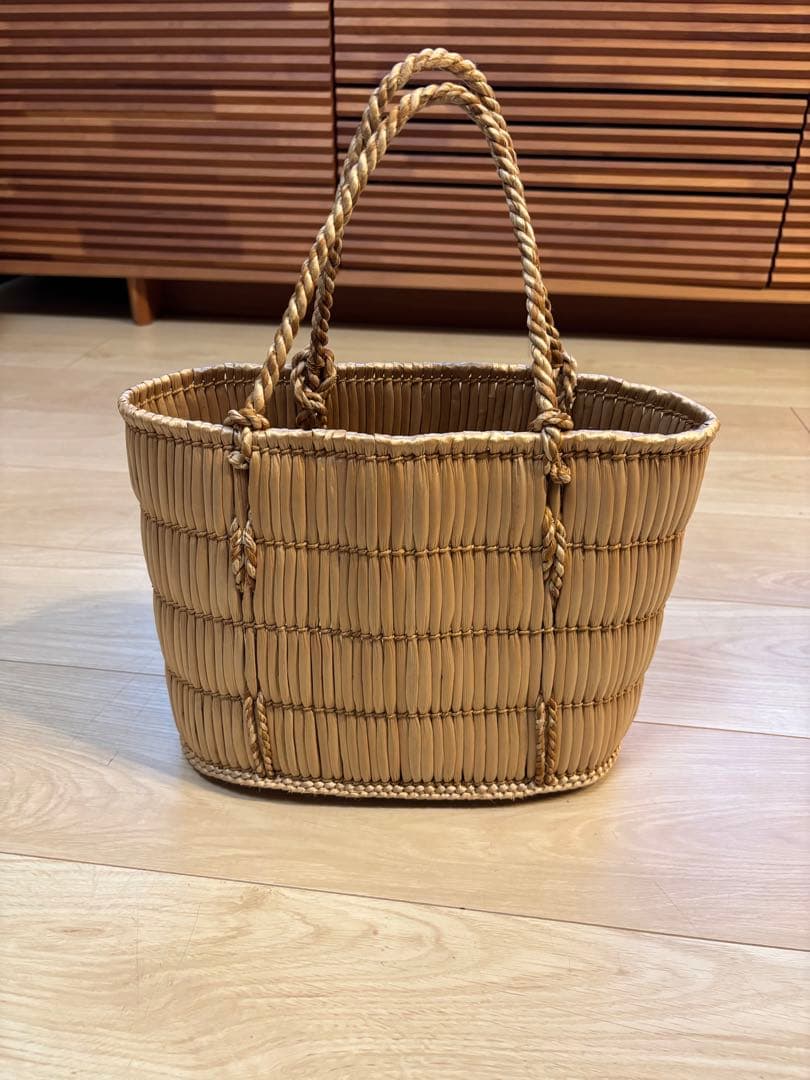 岡山 蒜山がま 細工 手提げ カゴバッグ 伝統民芸品 古道具